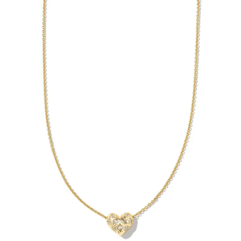 Kendra Scott | Holland Gold Heart Short Pendant Necklace in White Crystal