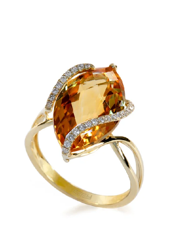 Sunset 14K Yellow Gold Citrine and Diamond Ring, 6.29 TCW