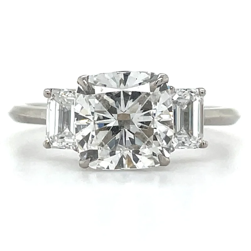 Ellisa - Platinum 2.70ct Cushion & Emerald Cut Trilogy Laboratory Grown Diamond Engagement Ring