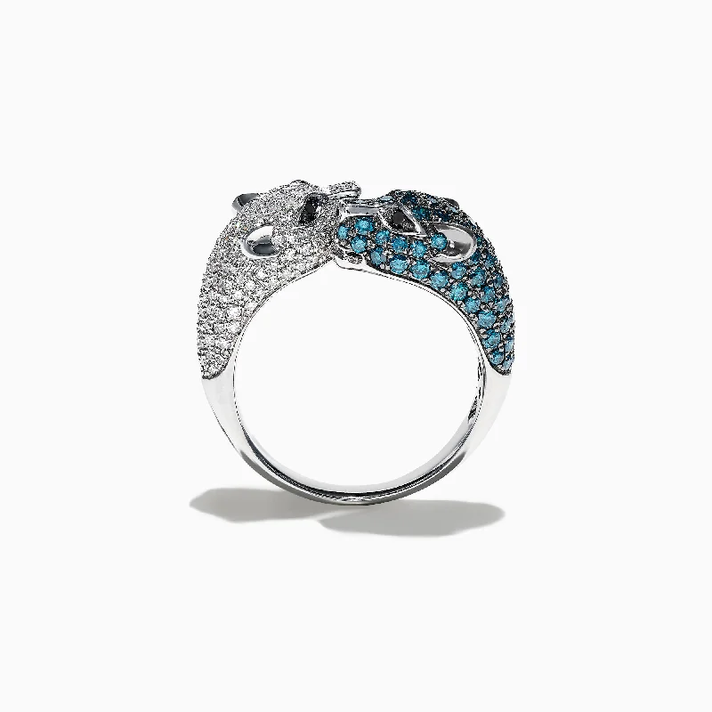 Signature 14K White Gold Blue and White Diamond Panther Ring, 1.48 TCW