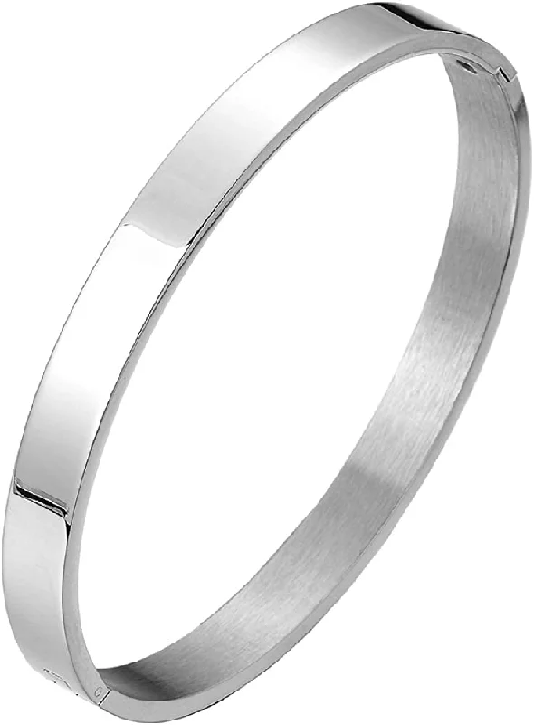 20CM Classic Stainless Steel Bangle Bracelet for Men Women Silver Color Polished