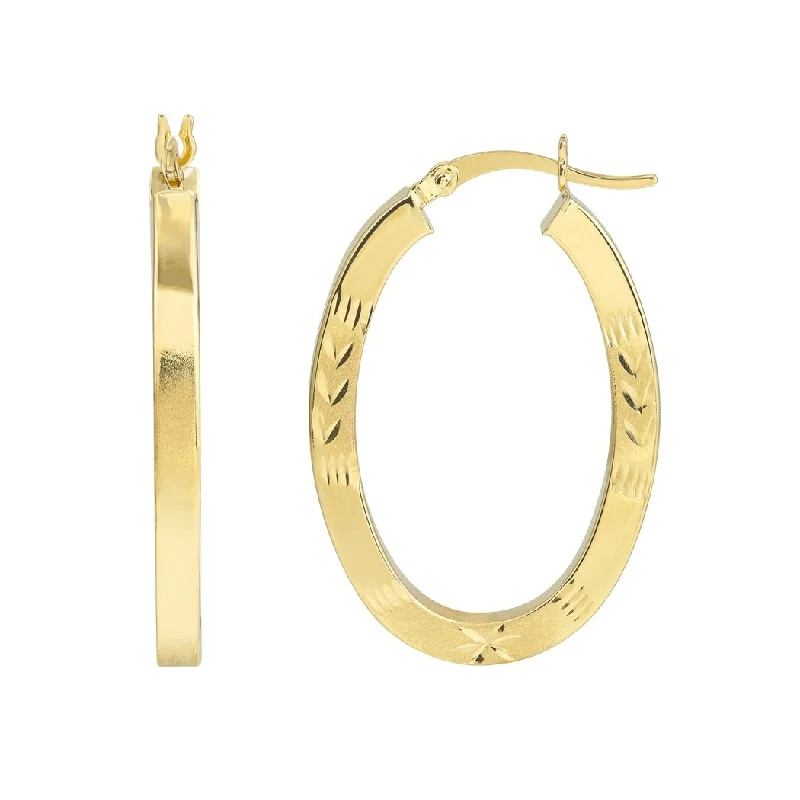 Curata 10k Yellow Gold Polished Sparkle Cut Design Oval Square Tube Satin Hoop Earrings - 30mm