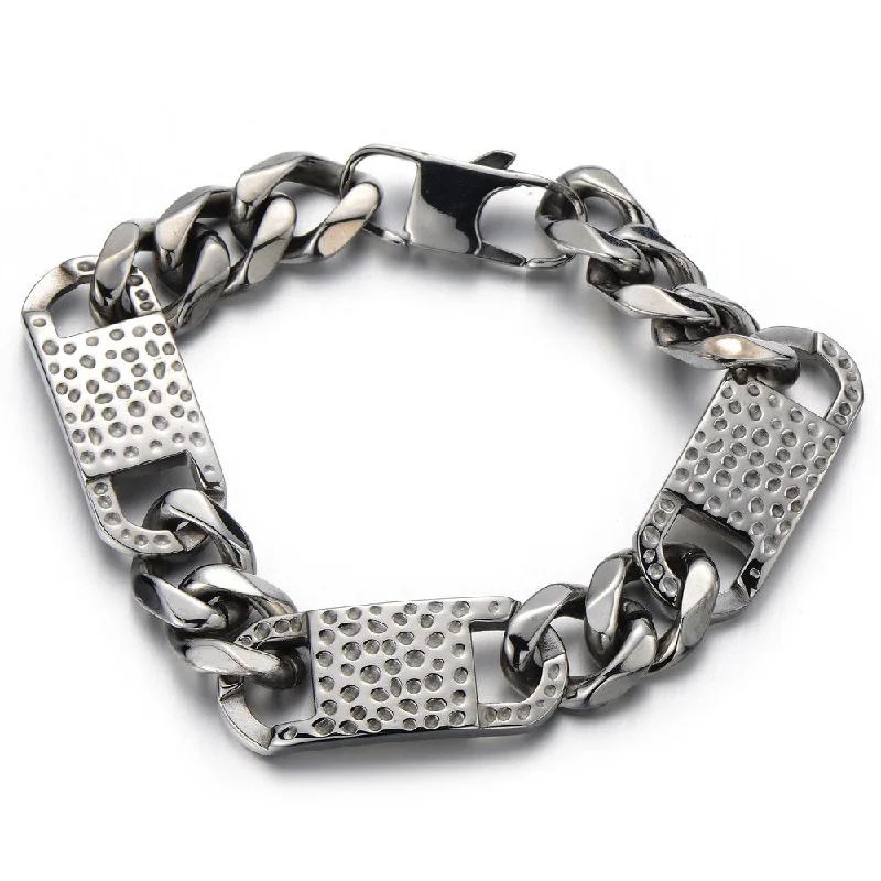 Large Stainless Steel Mens Boys Curb Chain Identity Bracelet Silver Color Polished