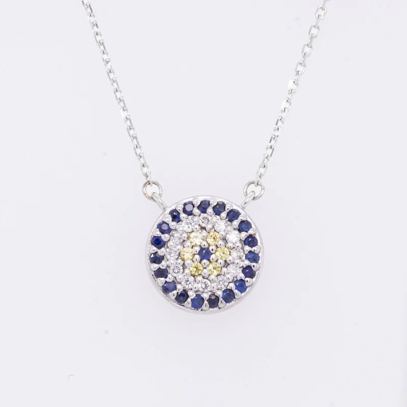 14k White Gold Evil Eye Diamond Sapphire Citrine Pendant Necklace 18.5"