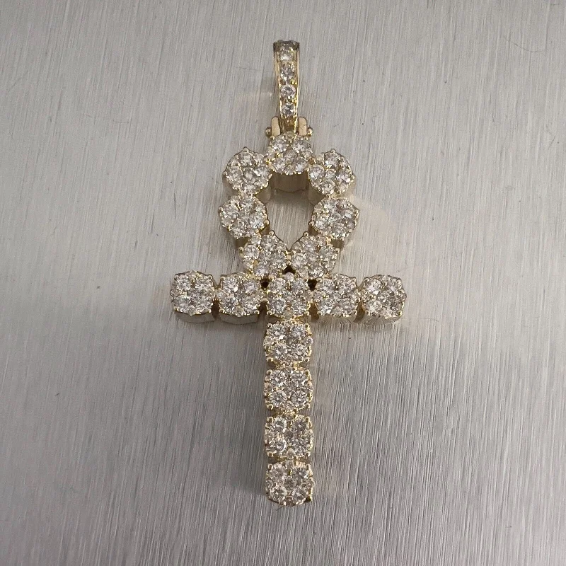 14k Yellow Gold Diamond Ankh Key Cross Pendant 2.00ctw 14.4g