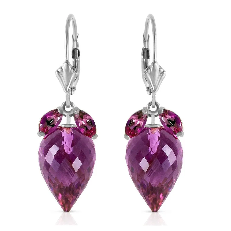 20 CTW 14K Solid White Gold Earrings Pointy Briolette Amethyst