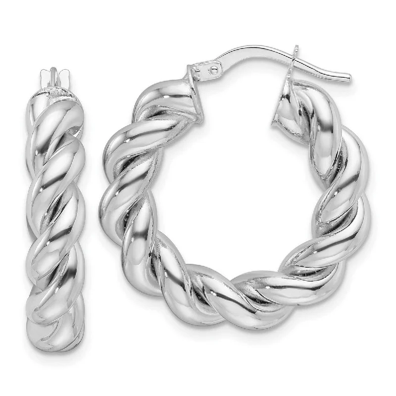 Curata 14k White Gold Polished Hollow Twisted Round Hoop Earrings - 24.9x24.9mm