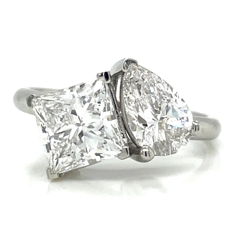 Indigo - Platinum 3ct Princess And Pear Cut Toi et Moi Laboratory Grown Diamond Ring