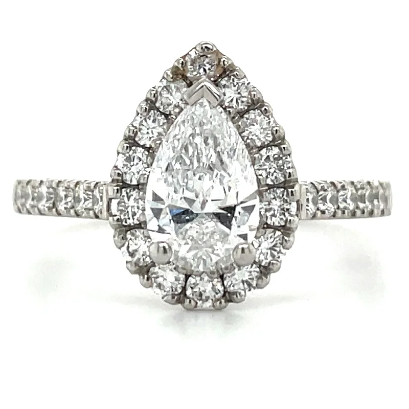 Abigail - Platinum Pear Halo Castle 1.32ct Earth Grown Diamond Engagement Ring