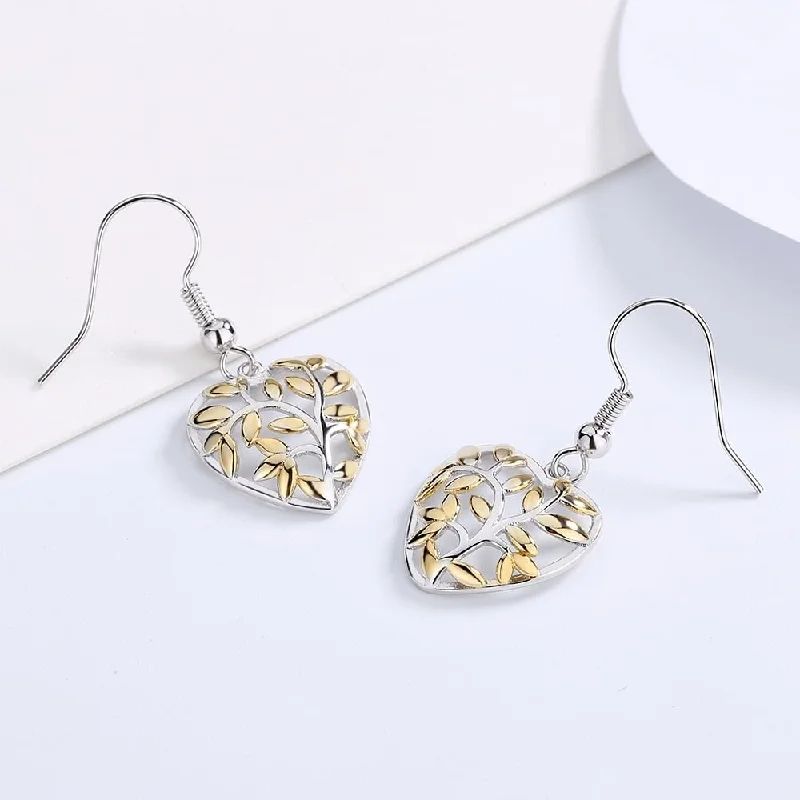 Sterling Silver and 18k Gold Floral Heart Earrings