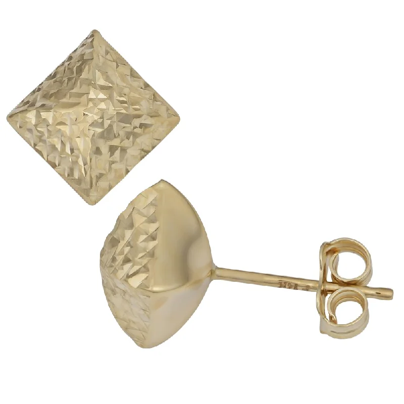 Fremada 14k Yellow Gold Diamond-cut Square Pyrmaid Stud Earrings