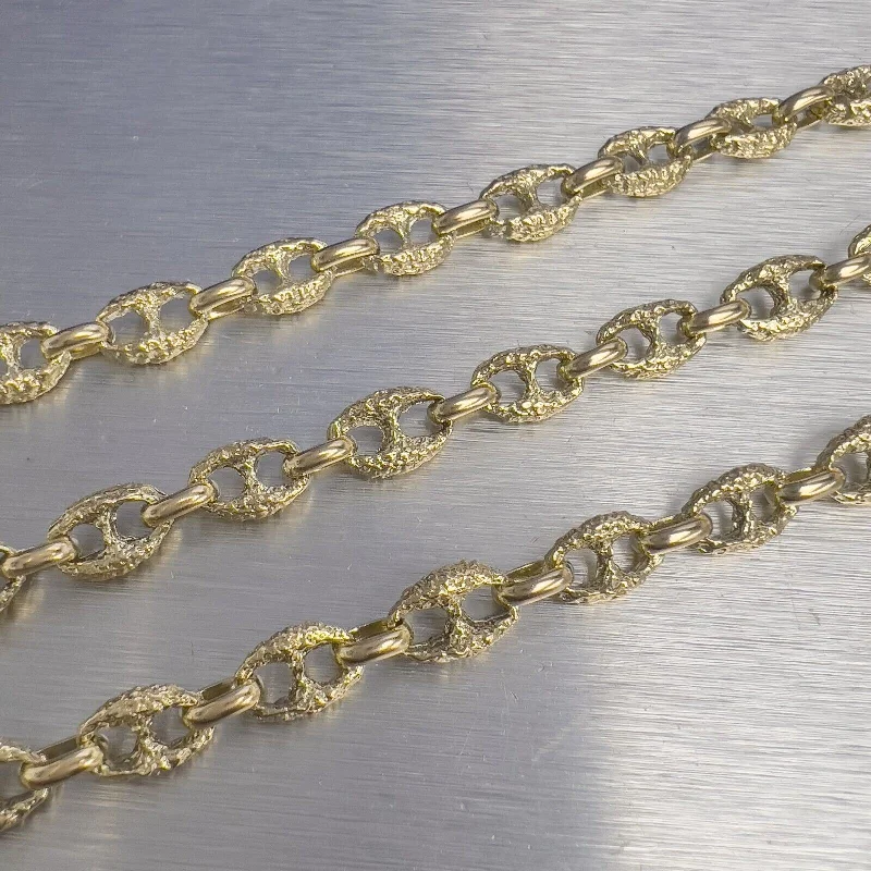 14k Yellow Gold Fancy Mariner Nugget Texture Link 7mm Chain Necklace 32.5" 77.9g