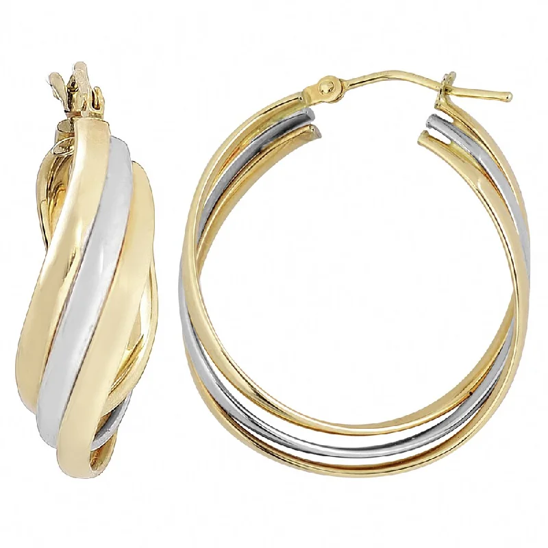 14k Two-tone Gold High Polish Overlapping Triple Hoop Earrings