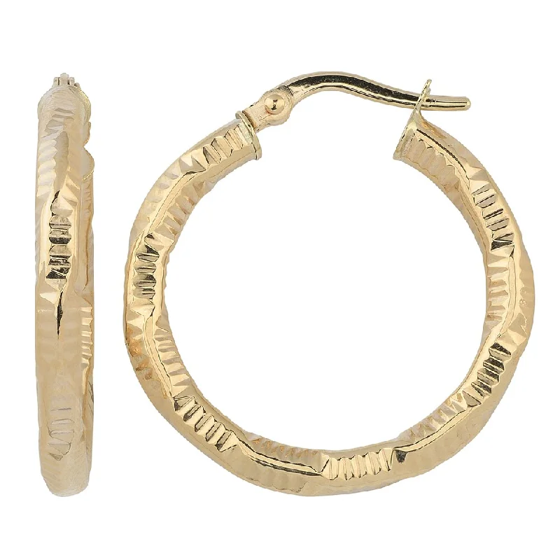 Fremada 10k Yellow Gold 3x20-mm Textured Round Hoop Earrings