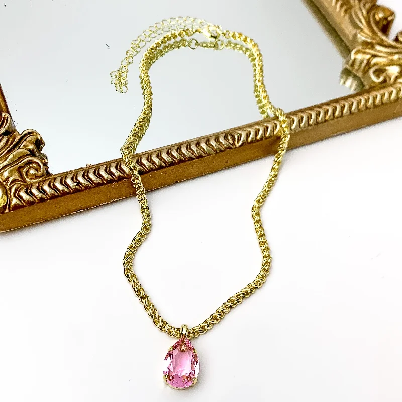 Sorrelli | Eileen Pendant Necklace in Bright Gold Tone and Pink Pineapple