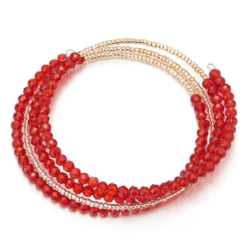 Multi-Wrap Stackable Beaded Wire Bracelets with Champagne Gold Beads with Red Crystal