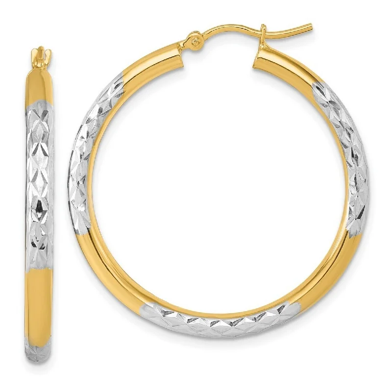 Curata 14k Yellow Gold Rhodium Sparkle Cut Hoop Earrings - 35x35mm