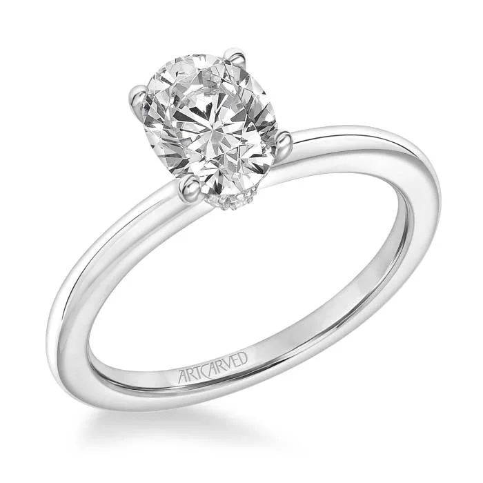 ArtCarved "Kit" Oval Classic Solitaire Engagement Ring Semi-Mounting with Diamond Collar in 14K White Gold