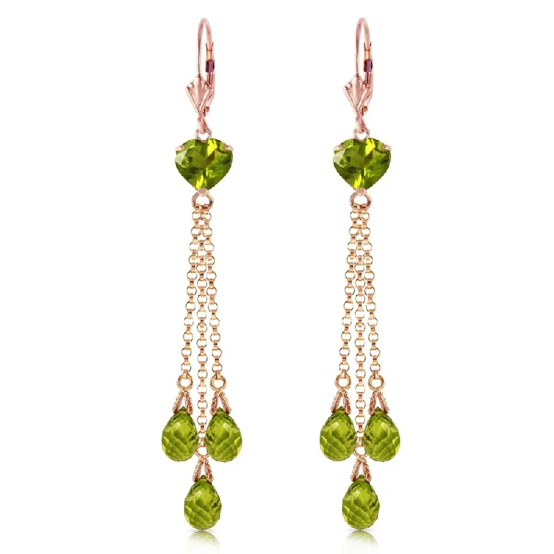 14K Solid Rose Gold Chandelier Earrings with Briolette Peridots