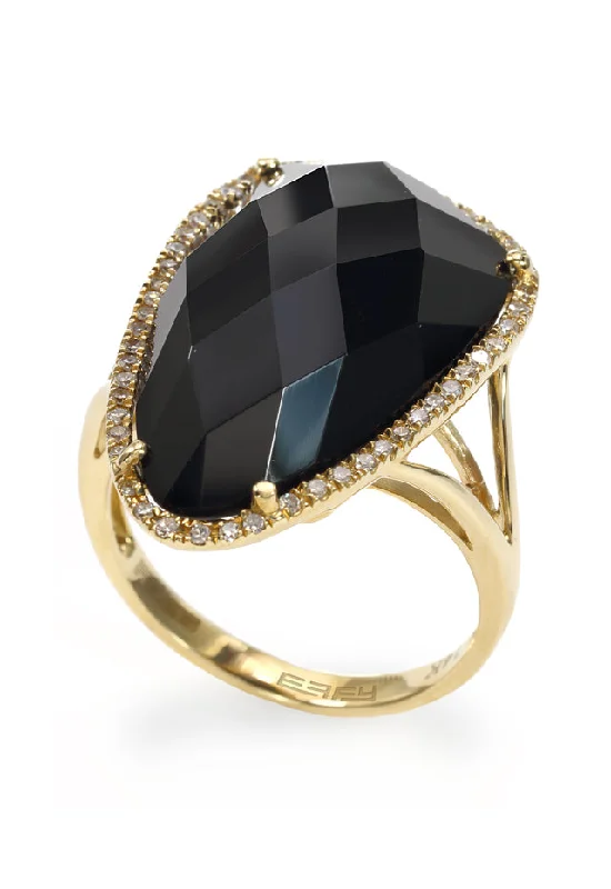 Eclipse 14K Yellow Gold Onyx and Diamond Ring, 11.50 TCW