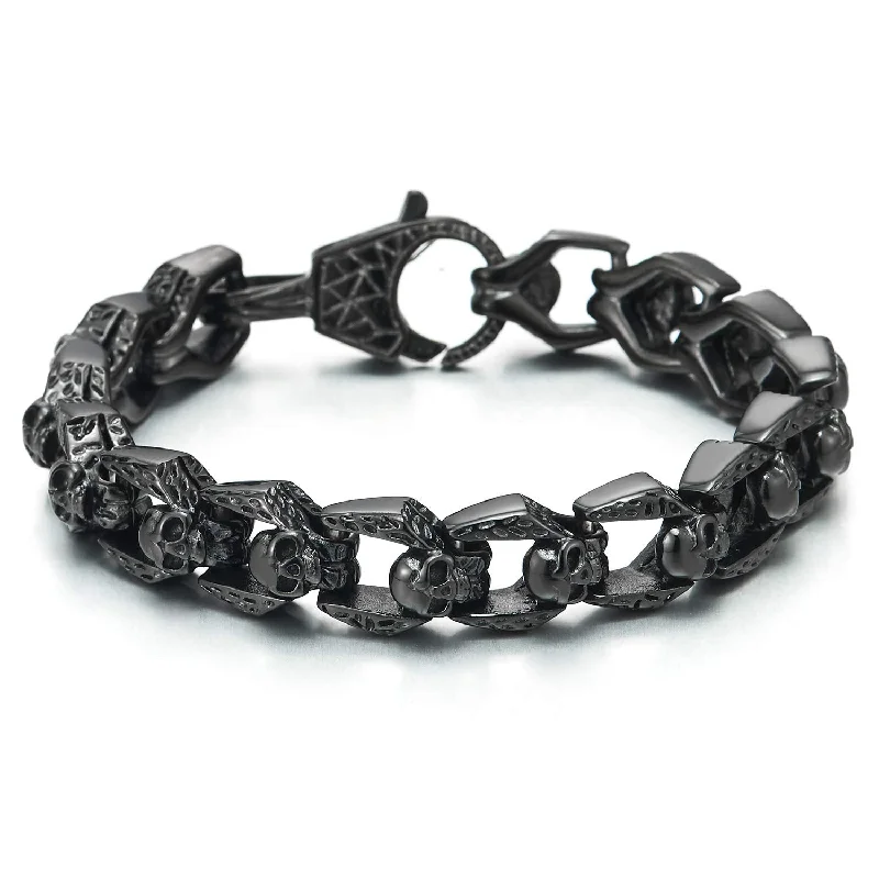 Biker Gothic Skull Stainless Steel Bracelet for Men, 8.5 Inches, Vintage Old Metal Finishing, Perfect for Adding Edge to Casual Outfits or Biker-Themed Events