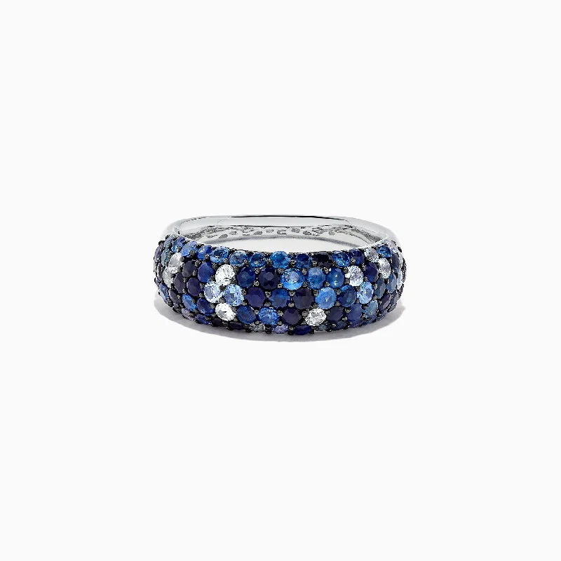 925 Sterling Silver Blue and White Sapphire Splash Ring, 2.42 TCW