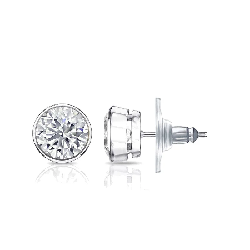 Auriya 14k Gold Certified 4.70 ct. TDW Secure-Lock Bezel Set Round Diamond Stud Earrings