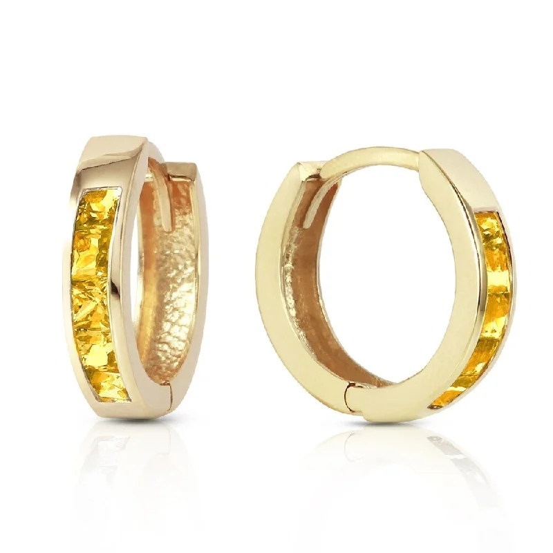 0.7 CTW 14K Solid Gold Hoop Huggie Earrings Citrine