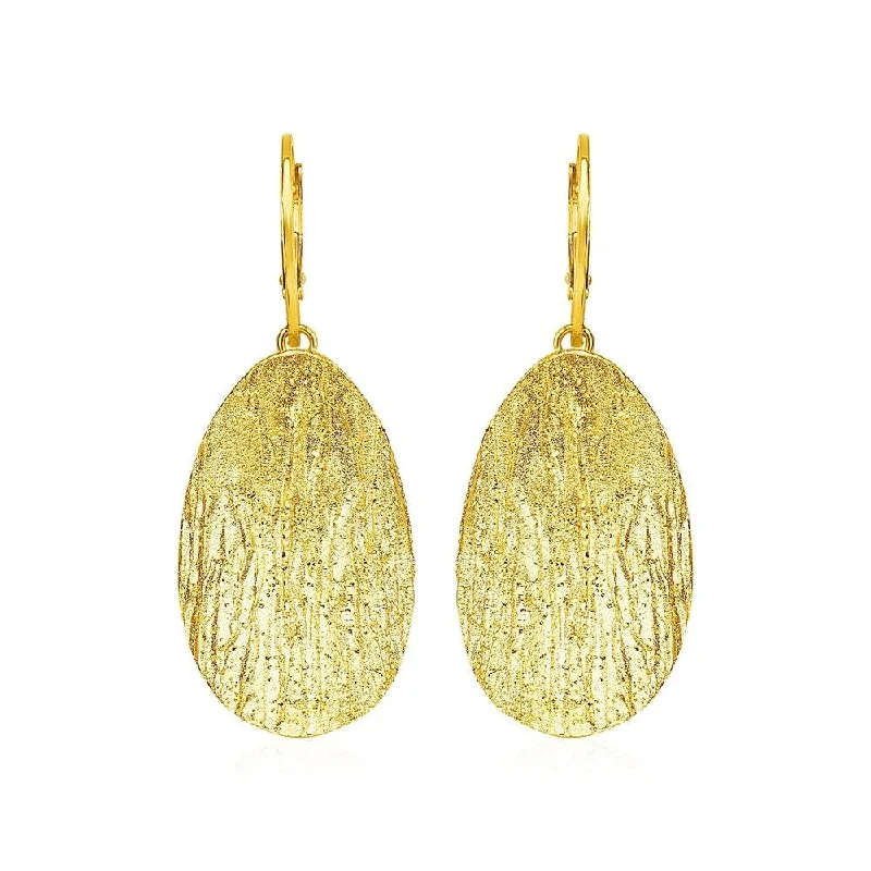 Textured Oval Earrings with Yellow Finish in Sterling Silver