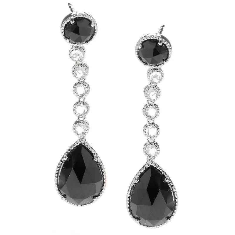 Sterling Silver 22 1/2ct Black Spinel and White Topaz Dangle Earrings