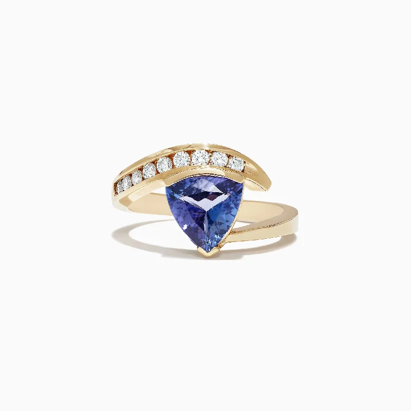 Nahla Siri 14K Yellow Gold Trillion Tanzanite and Diamond Ring, 1.88 TCW