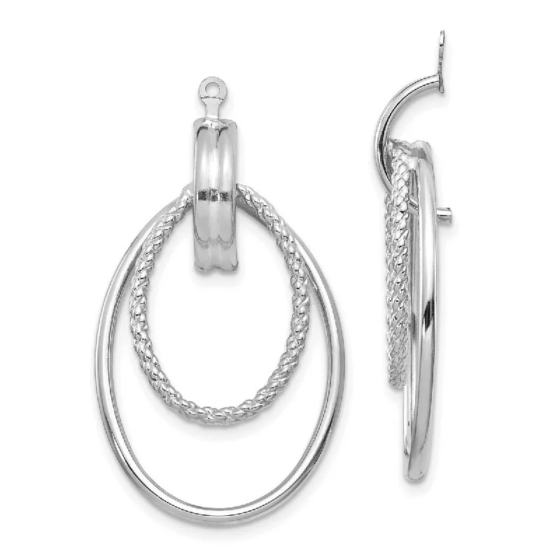 Curata 14k White Gold Polished Double Hoop Earrings - with Jackets 36x21mm