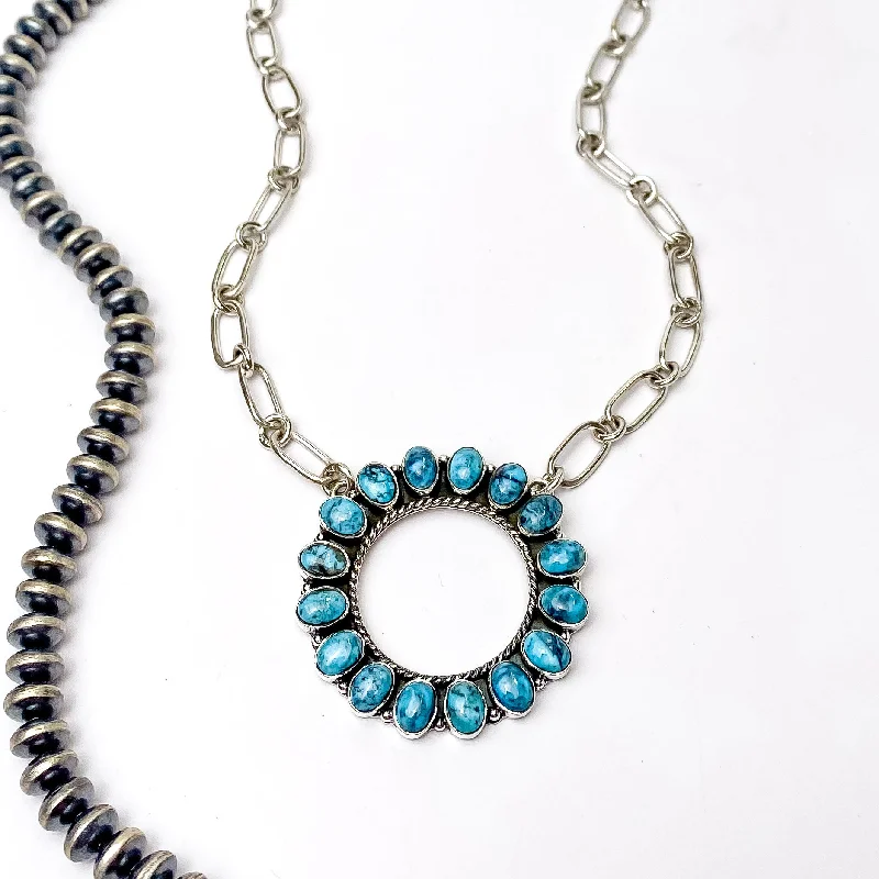 Hada Collection | Handmade Sterling Silver Chain Circle Kingman Turquoise Necklace