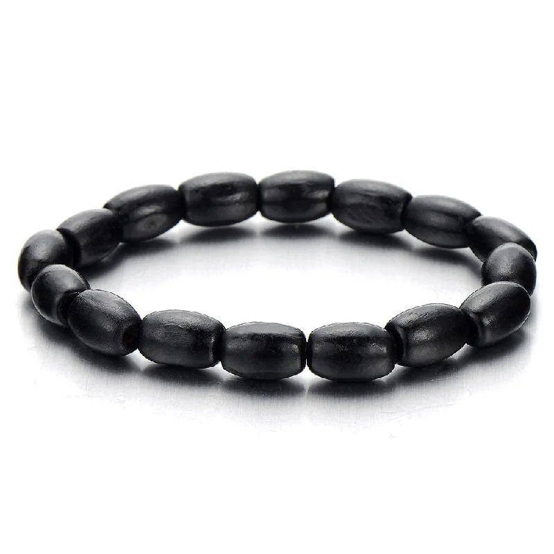 Mens Women Black Wood Bracelet, 8MM Tibetan Beads Buddhist Prayer Mala,