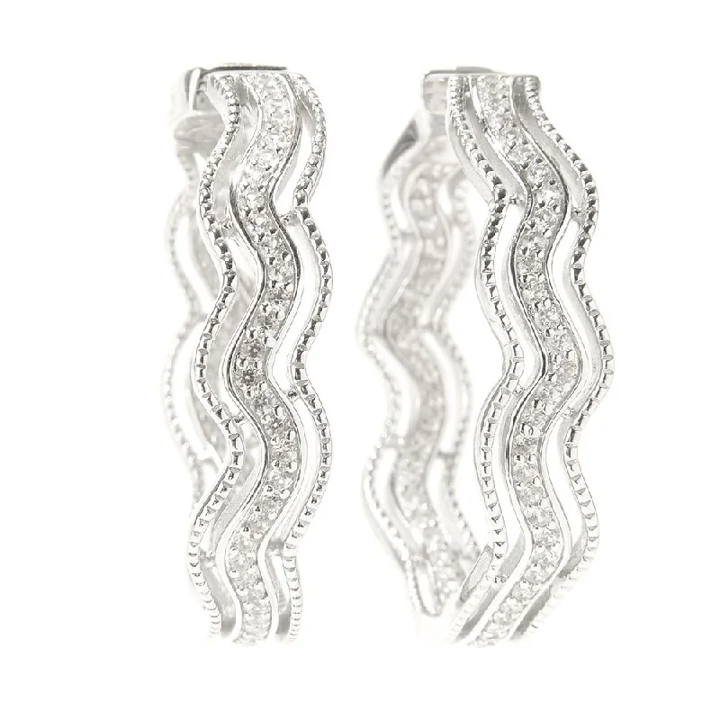 Sterling Silver White Zircon Wave Hoop Earrings