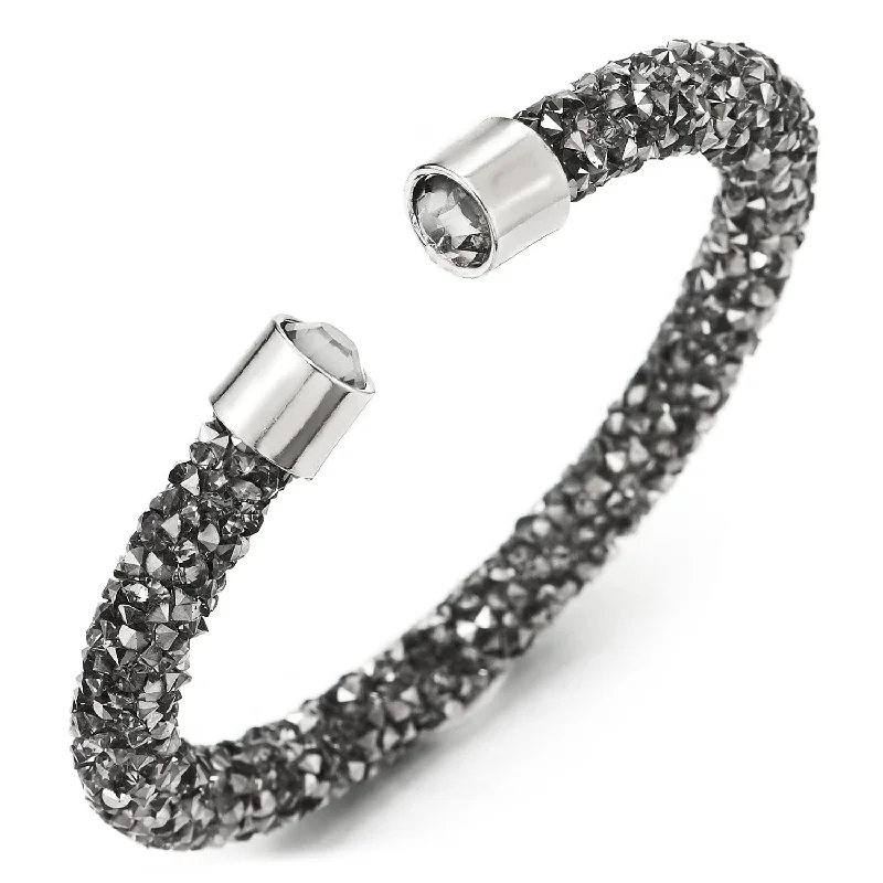 Sparkling Grey Rhinestones Elastic Adjustable Cuff Bangle Bracelet for Women