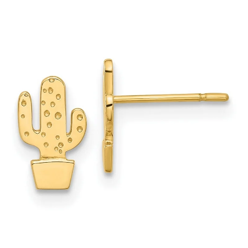 Curata 14k Yellow Gold Polished 9x5.5mm Cactus Post Earrings