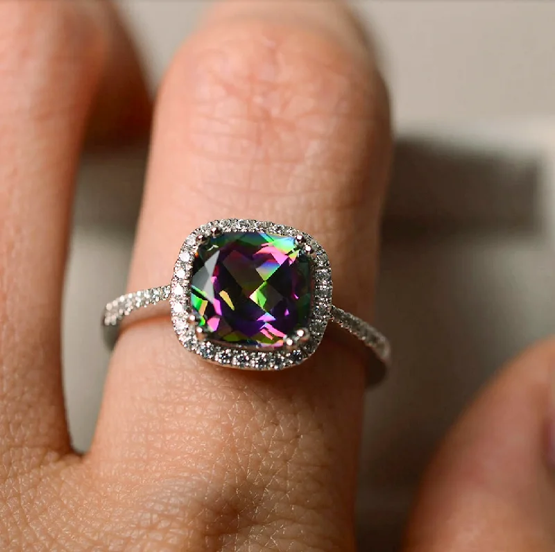 Cushion Cut Mystic Topaz Ring