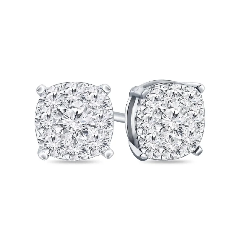 Auriya 14k Gold 3/4ctw Cushion Pave Diamond Stud Earrings (H-I, I1-I2)