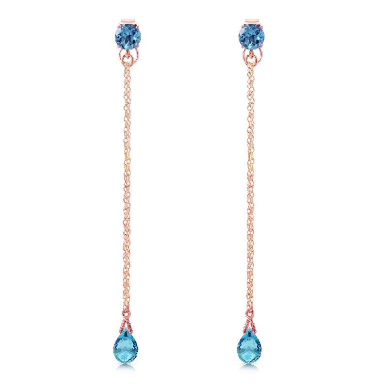 14K Solid Rose Gold Chandelier Earrings with Natural Blue Topaz