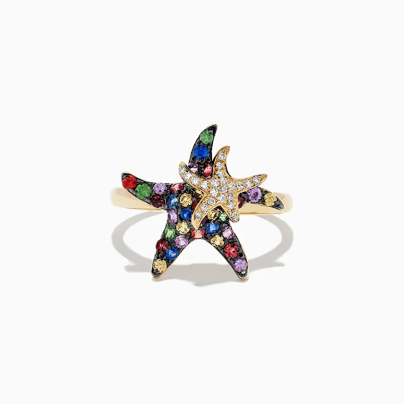 Watercolors 14K Yellow Gold Sapphire & Diamond Starfish Ring, 0.84 TCW