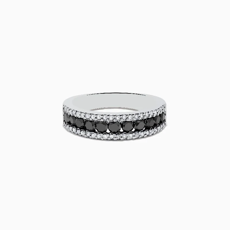 14K White Gold Black and White Diamond Ring, 0.89 TCW