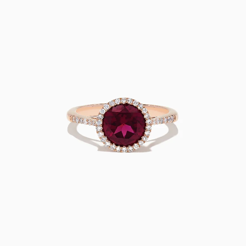 Bordeaux 14K Rose Gold Rhodolite Garnet and Diamond Ring, 2.20 TCW