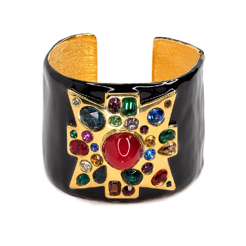 Black Enamel Maltese Cross Cuff