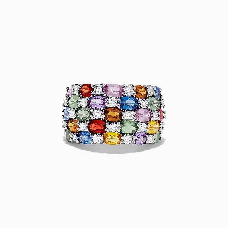 Watercolors 14K White Gold Multi Sapphire and Diamond Ring, 7.21 TCW