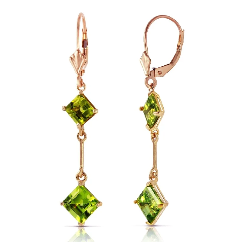 14K Solid Rose Gold Leverback Earrings with Peridots