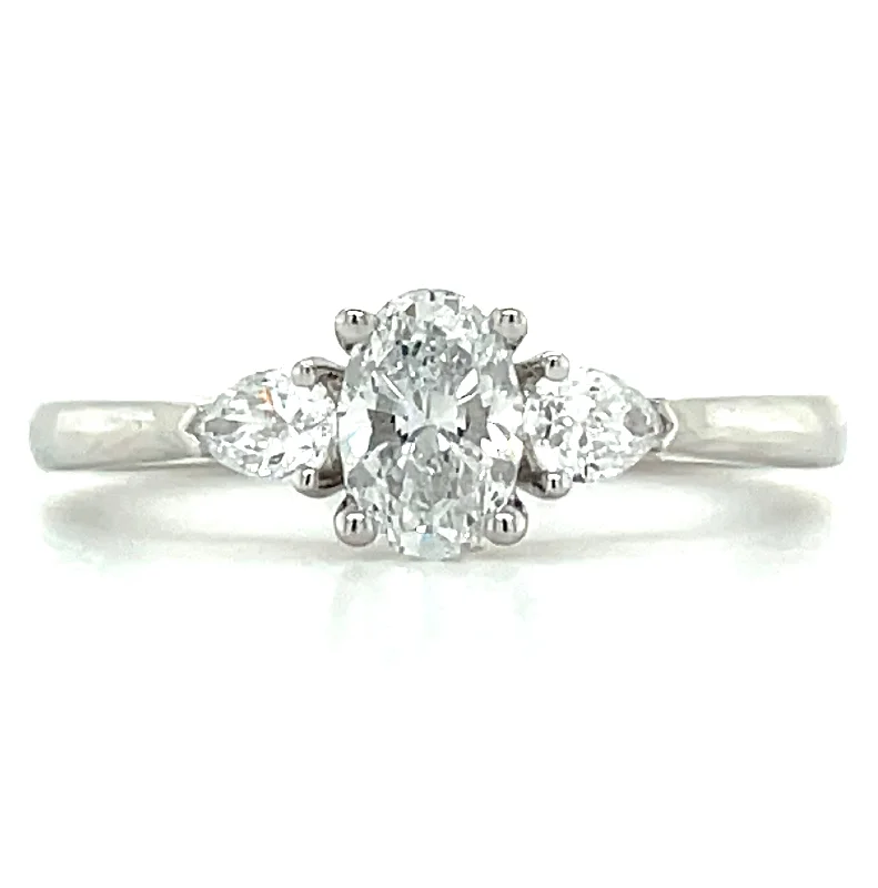 Larissa - 14ct White Gold .63ct Laboratory Grown Oval Centre and Side Pear Diamond Engagement Ring