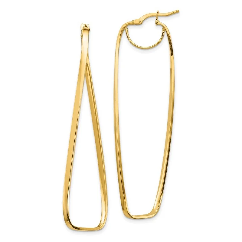 Curata 14k Yellow Gold Polished Wavy Rectangle Hoop Earrings - 63.93x18.75mm