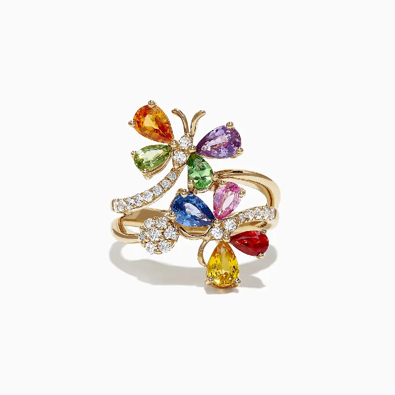 Watercolors 14K Yellow Gold Multi Sapphire and Diamond Ring, 3.33 TCW