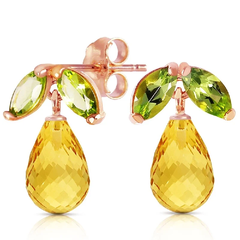 14K Solid Rose Gold Stud Earrings with Peridots & Citrines